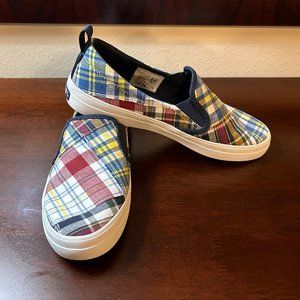 NEW Sperry Madras Plaid Canvas Slip-on Topsider Shoes. 7.5 or 7 1/2 ladies.
